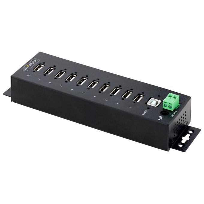 StarTech USB210AIND-USB-A-HUB Hub USB 2.0 Industriale 10 Porte Bloccabili Protezione ESD Livello 4 Montaggio DIN Parete Scrivania colore Nero
