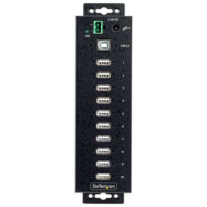 StarTech USB210AIND-USB-A-HUB Hub USB 2.0 Industriale 10 Porte Bloccabili Protezione ESD Livello 4 Montaggio DIN Parete Scrivania colore Nero