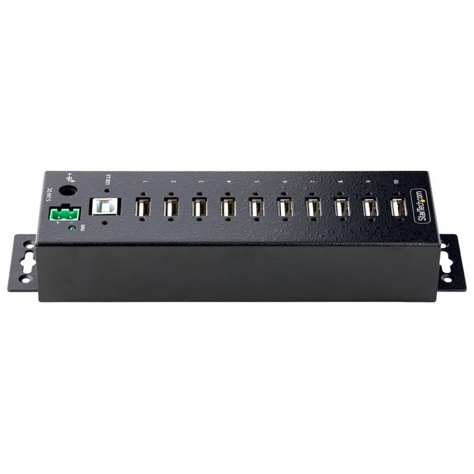 StarTech USB210AIND-USB-A-HUB Hub USB 2.0 Industriale 10 Porte Bloccabili Protezione ESD Livello 4 Montaggio DIN Parete Scrivania colore Nero