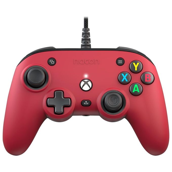 NACON XBXPROCOMPACTRED Controller Pro Compact Cablato per Xbox Serie X-S Xbox One PC Programmabile con Dolby Atmos Cavo 3 m colore Rosso