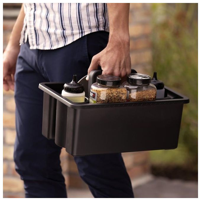 Weber 3400128 Weber Works Cestello di Trasporto con Coperchio a Vassoio in Plastica Resistente e Maniglia Pieghevole Compatibile con Ripiani Laterali Works colore Nero