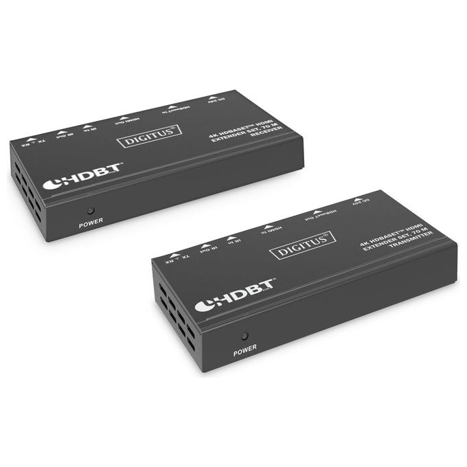 Digitus DS-55520 Set di estensori HDMI 4K HDBaseT 70 m Trasmettitore e ricevitore AV Risoluzione 3840 x 2160 Pixel 10,2 Gbps PoC RS232 IR colore Nero