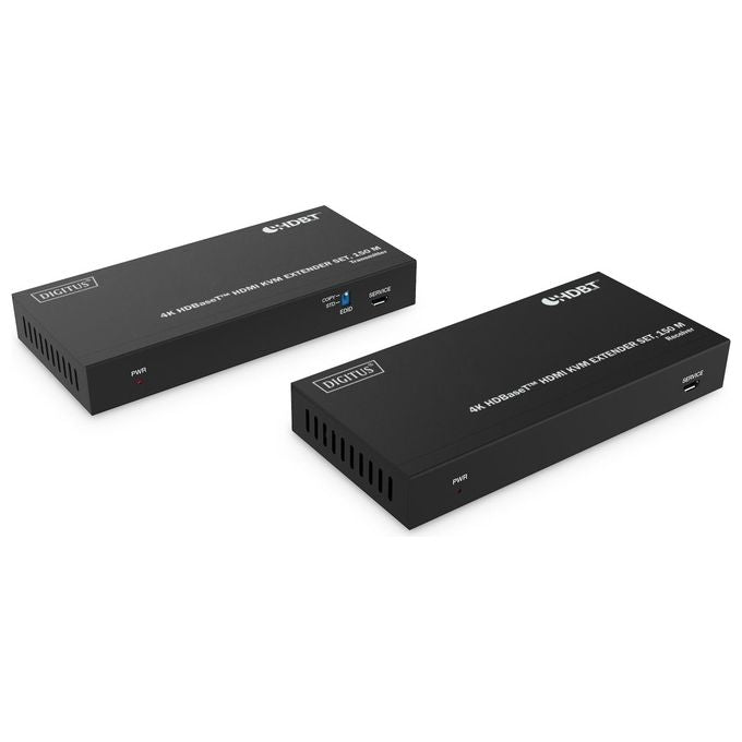 Digitus DS-55522 Set di estensori HDMI KVM 4K HDBaseT 150 m Risoluzione 3840 x 2160 Pixel HDMI 2.0b HDCP 2.2 Cat6 Cat7 Cat8 colore Nero