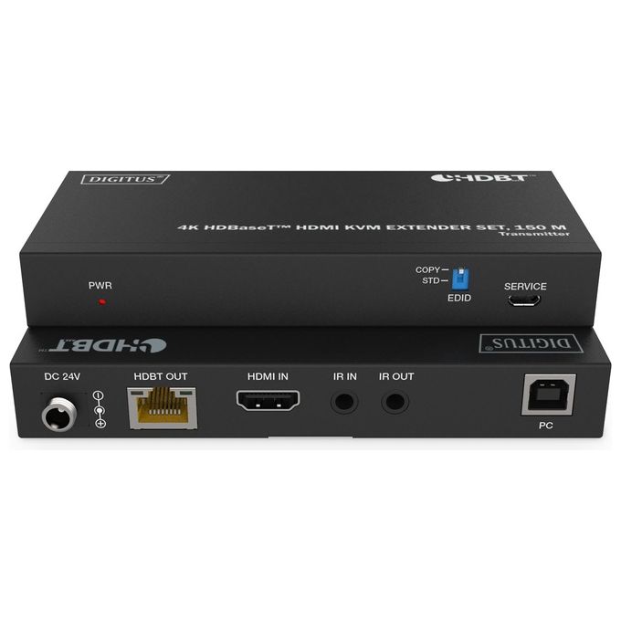 Digitus DS-55522 Set di estensori HDMI KVM 4K HDBaseT 150 m Risoluzione 3840 x 2160 Pixel HDMI 2.0b HDCP 2.2 Cat6 Cat7 Cat8 colore Nero
