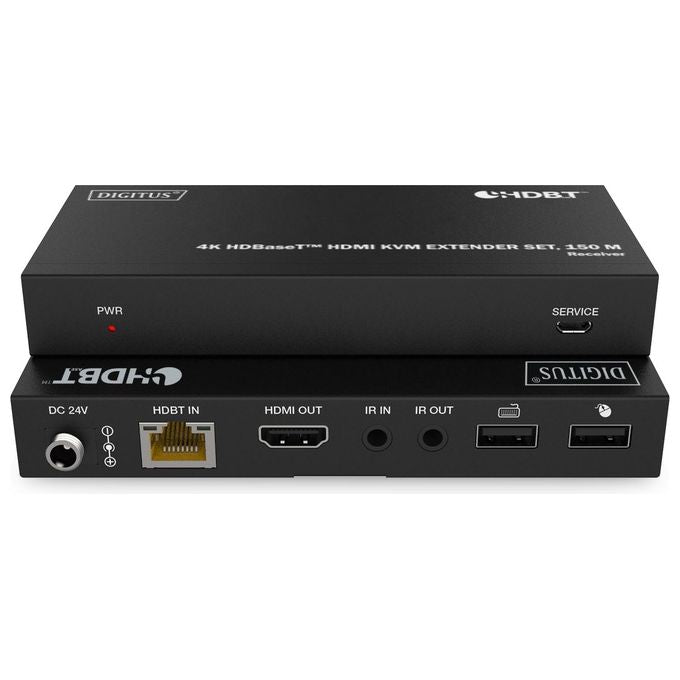 Digitus DS-55522 Set di estensori HDMI KVM 4K HDBaseT 150 m Risoluzione 3840 x 2160 Pixel HDMI 2.0b HDCP 2.2 Cat6 Cat7 Cat8 colore Nero