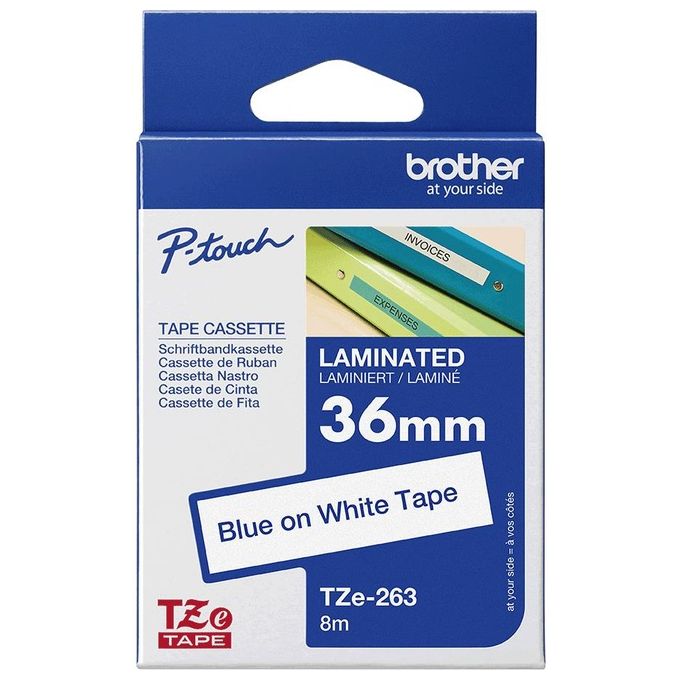 Brother Nastro Laminato 36mm Blu Su Bianco