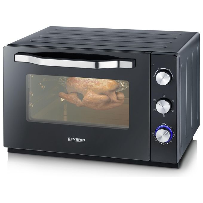 Severin 2073 Forno Elettrico Ventilato 60 L 2200 W 6 Modalita' di Cottura con Pietra Refrattaria e Girarrosto (58.5x51.5x37.5 cm) colore Nero