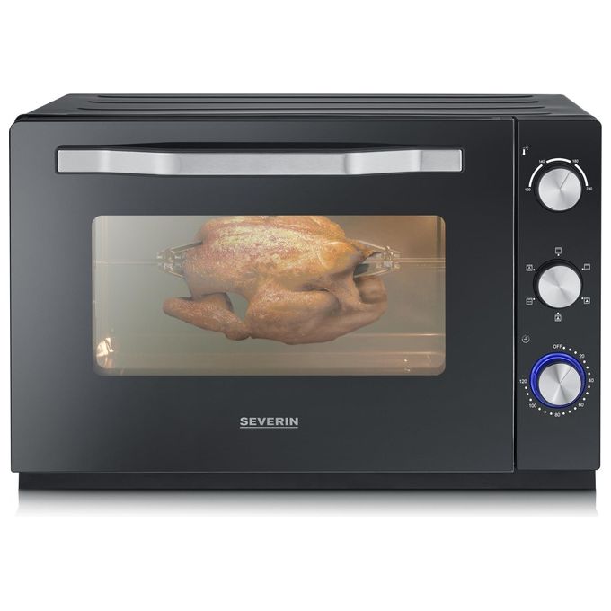 Severin 2073 Forno Elettrico Ventilato 60 L 2200 W 6 Modalita' di Cottura con Pietra Refrattaria e Girarrosto (58.5x51.5x37.5 cm) colore Nero