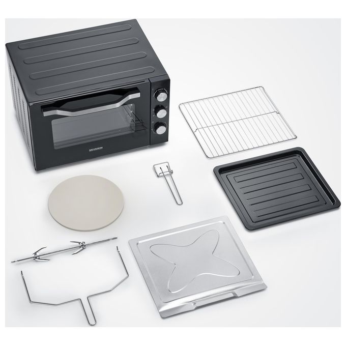 Severin 2073 Forno Elettrico Ventilato 60 L 2200 W 6 Modalita' di Cottura con Pietra Refrattaria e Girarrosto (58.5x51.5x37.5 cm) colore Nero