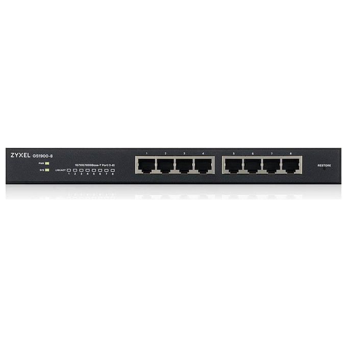Zyxel GS1900-8-EU0102F GS1900 Switch Gestito L2 8 Porte Gigabit Ethernet Full Duplex VLAN QoS Supporto Jumbo Frames colore Nero