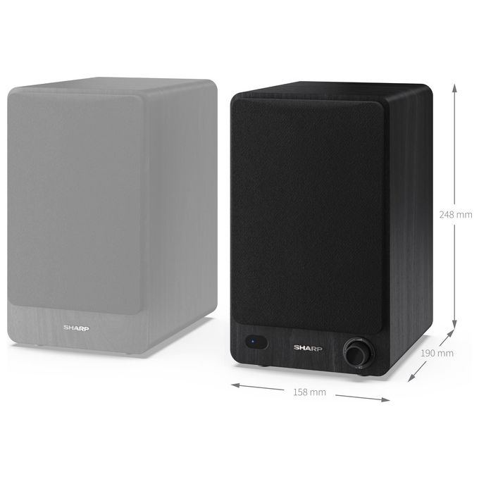 Sharp CP-SS30BK Bookshelf Speakers Altoparlanti Attivi 2-vie 60 W Bluetooth 5.0 con Ingressi RCA Aux USB Ottico Digitale colore Nero