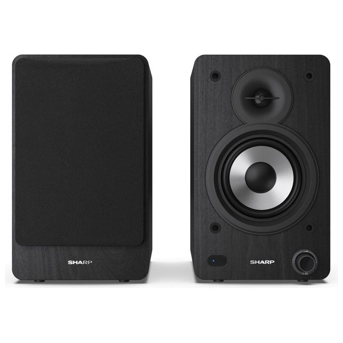 Sharp CP-SS30BK Bookshelf Speakers Altoparlanti Attivi 2-vie 60 W Bluetooth 5.0 con Ingressi RCA Aux USB Ottico Digitale colore Nero