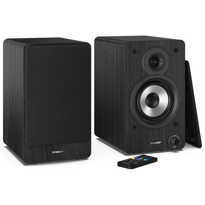 Sharp CP-SS30BK Bookshelf Speakers Altoparlanti Attivi 2-vie 60 W Bluetooth 5.0 con Ingressi RCA Aux USB Ottico Digitale colore Nero