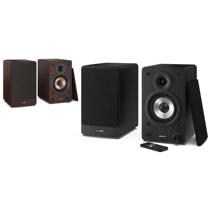Sharp CP-SS30BK Bookshelf Speakers Altoparlanti Attivi 2-vie 60 W Bluetooth 5.0 con Ingressi RCA Aux USB Ottico Digitale colore Nero