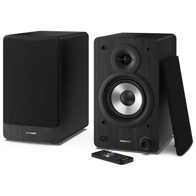 Sharp CP-SS30BK Bookshelf Speakers Altoparlanti Attivi 2-vie 60 W Bluetooth 5.0 con Ingressi RCA Aux USB Ottico Digitale colore Nero