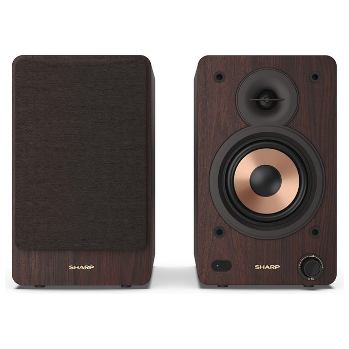 Sharp CP-SS30BR Altoparlanti Bookshelf 2 vie 2.0 canali 60 W Bluetooth 5.0 Ingresso AUX RCA Ottico USB Telecomando colore Marrone