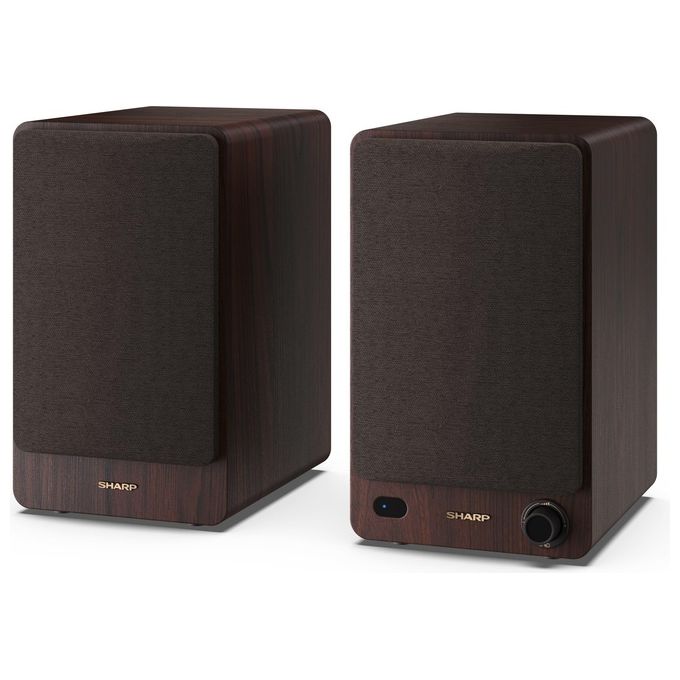 Sharp CP-SS30BR Altoparlanti Bookshelf 2 vie 2.0 canali 60 W Bluetooth 5.0 Ingresso AUX RCA Ottico USB Telecomando colore Marrone