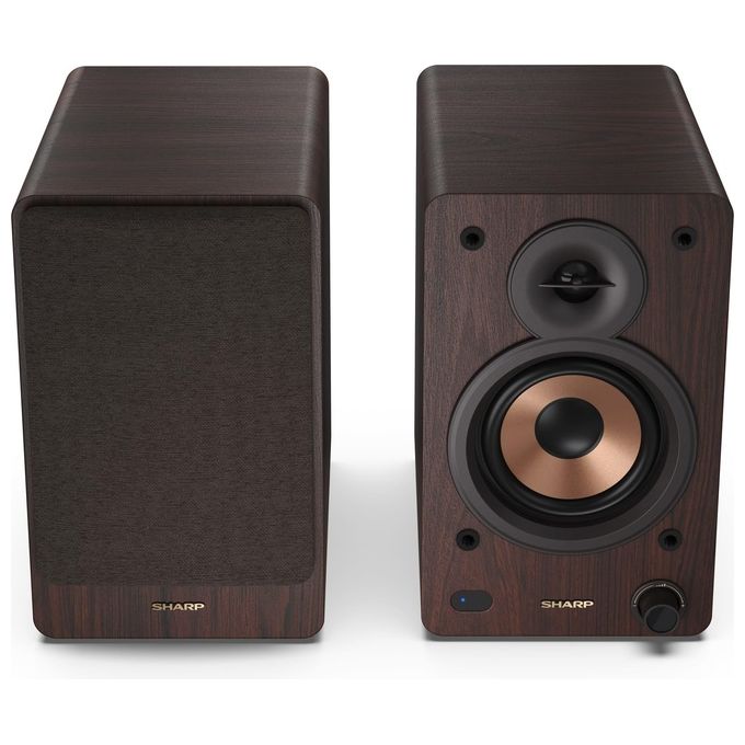 Sharp CP-SS30BR Altoparlanti Bookshelf 2 vie 2.0 canali 60 W Bluetooth 5.0 Ingresso AUX RCA Ottico USB Telecomando colore Marrone