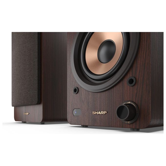 Sharp CP-SS30BR Altoparlanti Bookshelf 2 vie 2.0 canali 60 W Bluetooth 5.0 Ingresso AUX RCA Ottico USB Telecomando colore Marrone