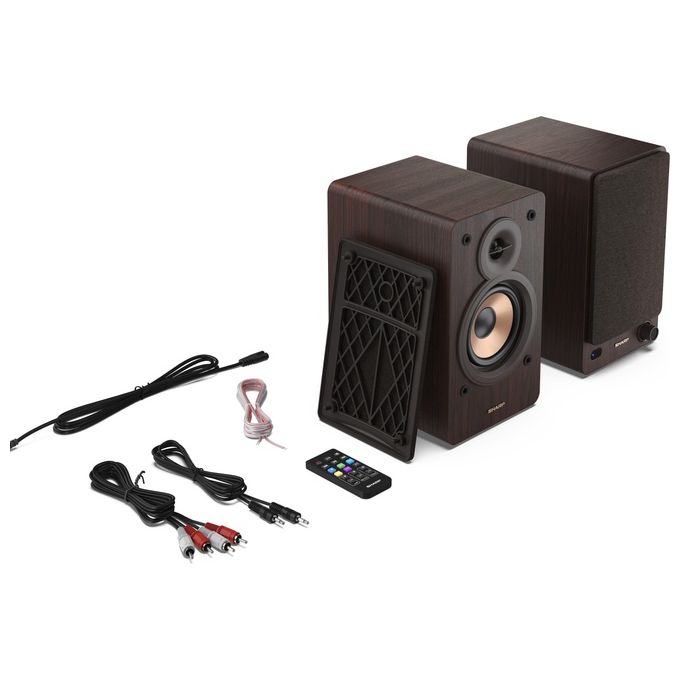Sharp CP-SS30BR Altoparlanti Bookshelf 2 vie 2.0 canali 60 W Bluetooth 5.0 Ingresso AUX RCA Ottico USB Telecomando colore Marrone