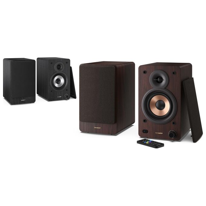 Sharp CP-SS30BR Altoparlanti Bookshelf 2 vie 2.0 canali 60 W Bluetooth 5.0 Ingresso AUX RCA Ottico USB Telecomando colore Marrone