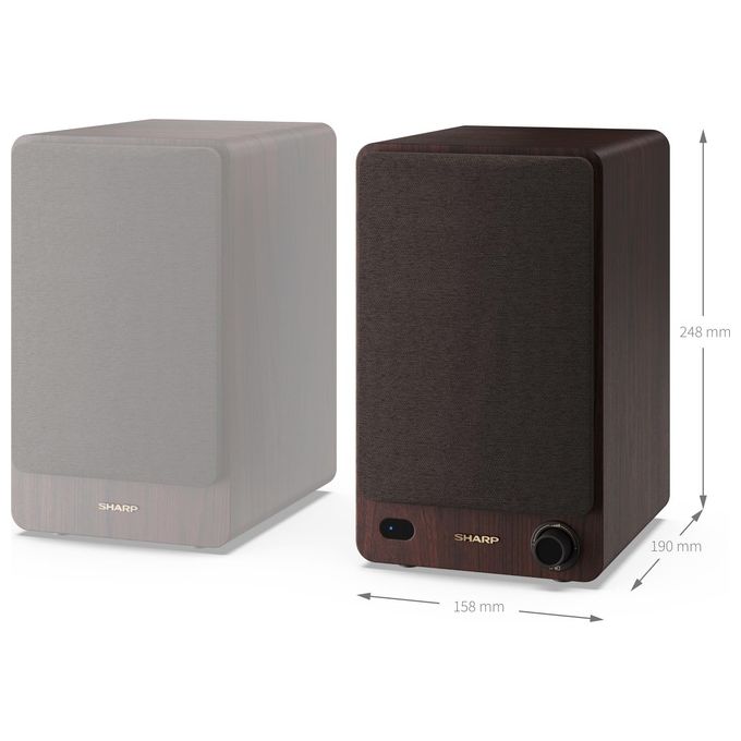 Sharp CP-SS30BR Altoparlanti Bookshelf 2 vie 2.0 canali 60 W Bluetooth 5.0 Ingresso AUX RCA Ottico USB Telecomando colore Marrone