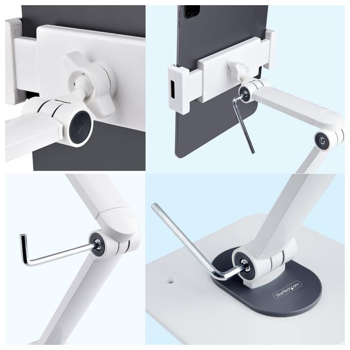 StarTech ADJ-TABLET-STAND-W Supporto per Tablet da Tavolo Regolabile e Articolato Altezza Fino a 47 cm Rotazione 360° Orientamento +--52° Colore Bianco