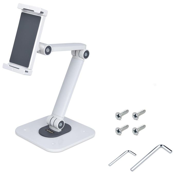 StarTech ADJ-TABLET-STAND-W Supporto per Tablet da Tavolo Regolabile e Articolato Altezza Fino a 47 cm Rotazione 360° Orientamento +--52° Colore Bianco