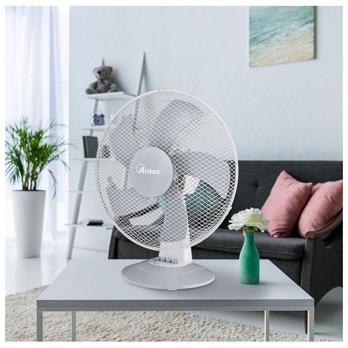Ardes AR5ST40W Steelo Ventilatore da Tavolo 40 cm 5 Pale 50W 3 Velocita' Oscillazione Automatica 52 dB colore Bianco