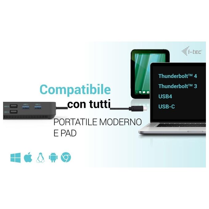 I-tec C31TRIPLE4KDOCKPDPRO Docking Station USB-C HDMI Dual DP Power Delivery 100 W 6 porte USB Ethernet Gigabit Kensington Lock colore Nero