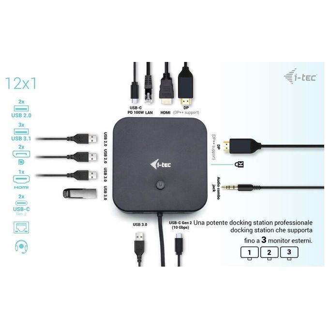 I-tec C31TRI4KDPDPRO100 Docking Station USB-C HDMI Dual DisplayPort Power Delivery 100W Adattatore Incluso colore Nero