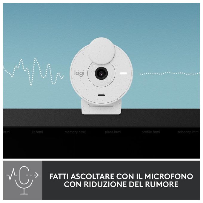 Logitech 960-001442 Brio 300 Webcam Full HD 1080p USB-C con Microfono Riduzione Rumore Copriobiettivo Privacy Certificata per Zoom Microsoft Teams Google Meet colore Bianco
