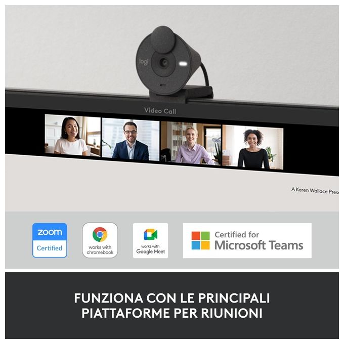 Logitech 960-001436 Brio 300 Webcam Full HD 1080p 2 MP USB-C Microfono Riduzione Rumore Otturatore Privacy colore Grafite