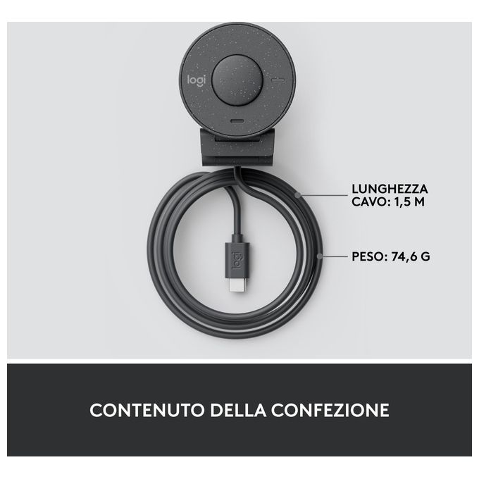 Logitech 960-001436 Brio 300 Webcam Full HD 1080p 2 MP USB-C Microfono Riduzione Rumore Otturatore Privacy colore Grafite