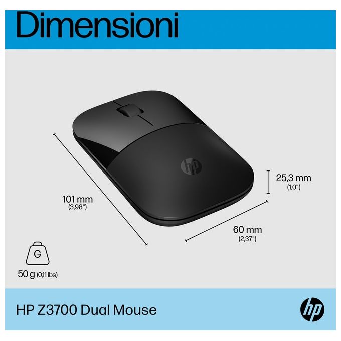 HP 758A8AA#ABB Z3700 Dual Mouse Wireless RF 1600 DPI 3 Tasti Silenzioso Multi-dispositivo colore Nero