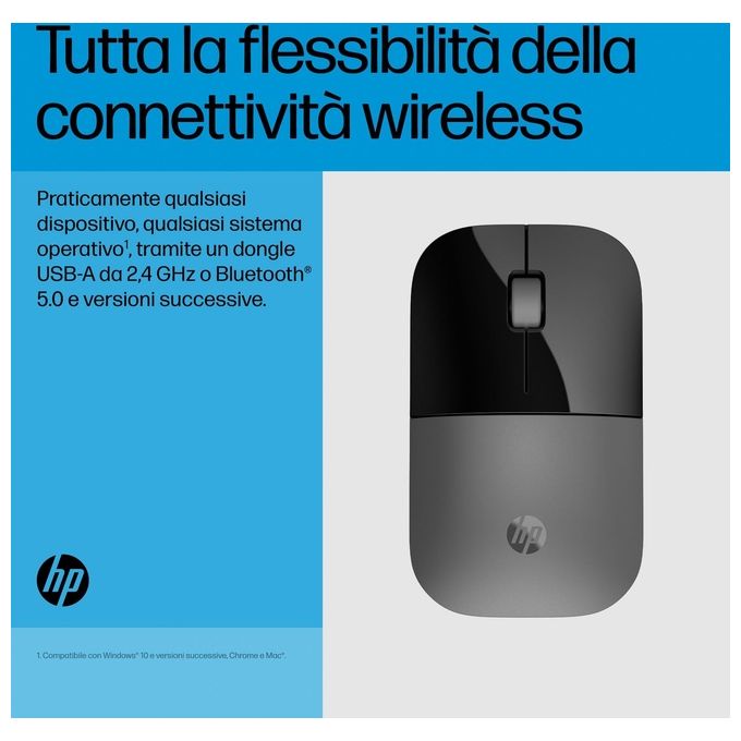 HP 758A9AA Z3700 Dual Mouse Wireless Bluetooth 5.0 RF 2.4 GHz Ottico 1600 DPI 3 Pulsanti Autonomia 16 mesi colore Argento