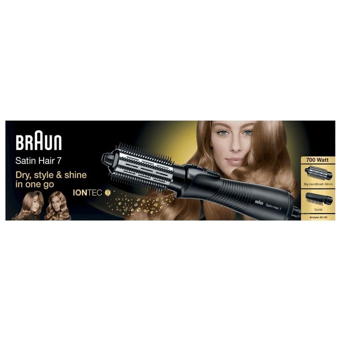 Braun AS720 Satin Hair 7 Spazzola ad Aria Calda 700W Tecnologia IONTEC Anti-Crespo 2 Livelli di Temperatura Cavo 2 m colore Nero