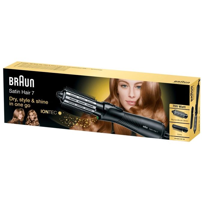 Braun AS720 Satin Hair 7 Spazzola ad Aria Calda 700W Tecnologia IONTEC Anti-Crespo 2 Livelli di Temperatura Cavo 2 m colore Nero