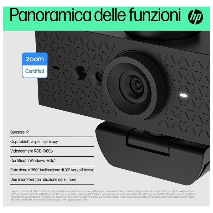HP 6Y7L2AA#ABB Webcam FHD 620 Risoluzione 1920 x 1080 Pixel 60 fps Microfono Incorporato Colore Nero
