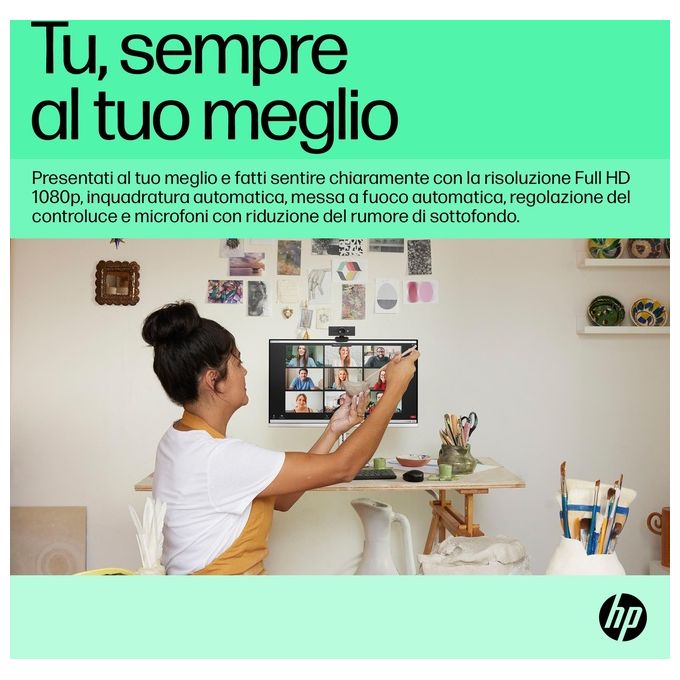 HP 6Y7L2AA#ABB Webcam FHD 620 Risoluzione 1920 x 1080 Pixel 60 fps Microfono Incorporato Colore Nero