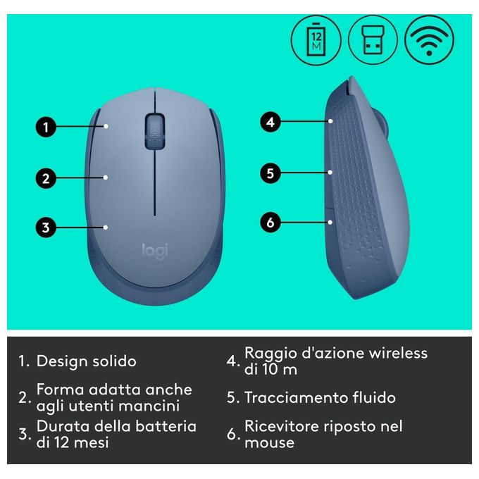 Logitech M171 Mouse Ambidestro RF Wireless Ottico