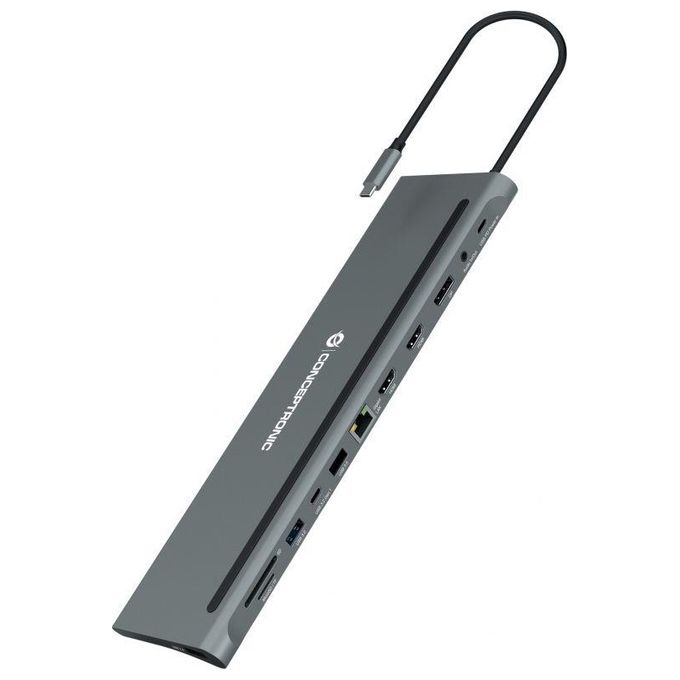 Conceptronic DONN17G Docking Station 12 in 1 USB 3.2 Gen 1 Type-C Triplo Display 4K HDMI DisplayPort USB PD 100W GbE SD colore Grigio