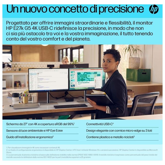 HP 6N4C4AA#ABB E27k G5 Monitor PC 27'' 4K Ultra HD IPS 3840x2160 USB-C 65W colore Nero Argento