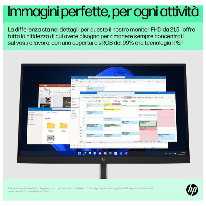 HP E22 G5 Monitor PC 21.5'' Full HD 1920x1080 IPS LED 5ms Regolabile in altezza VESA 100x100 colore Nero Argento