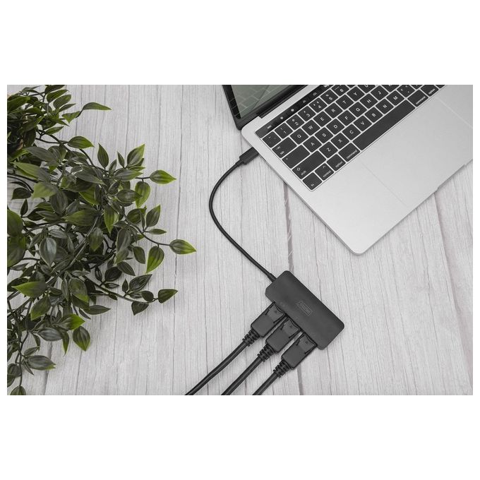 Digitus DS-45334 Hub video MST a 3 porte USB-C 3 DisplayPort 4K 60Hz HDR colore Nero