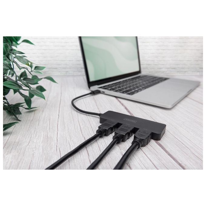Digitus DS-45333 Adattatore Grafico USB-C a 3 Porte HDMI 4K60Hz MST Supporto 3 Display Nero