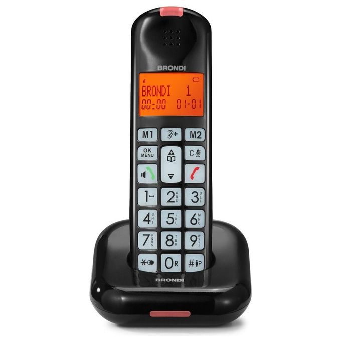 Brondi BRAVO MOON BLACK Telefono Cordless Vivavoce Display Retroilluminato Grandi Tasti colore Nero