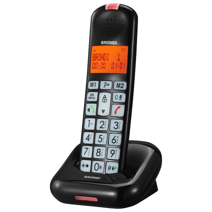 Brondi BRAVO MOON BLACK Telefono Cordless Vivavoce Display Retroilluminato Grandi Tasti colore Nero