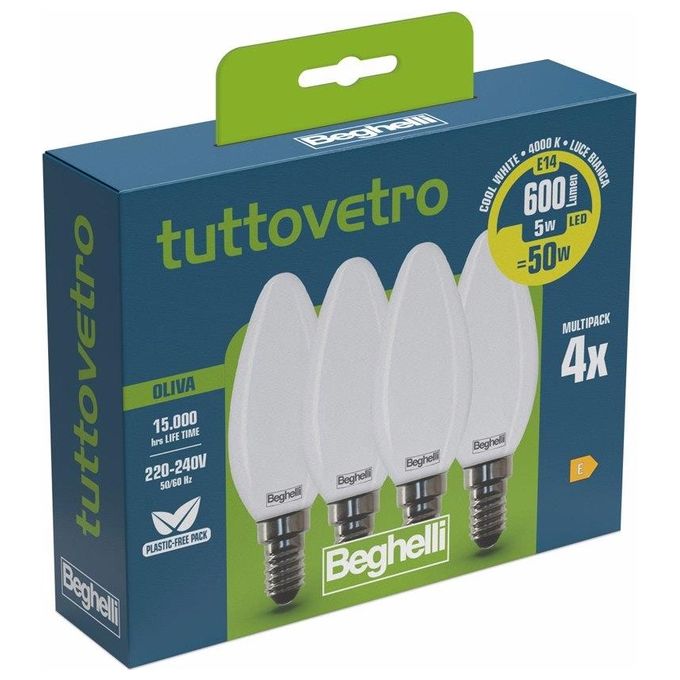 Beghelli TVetro Ledop 4 Pezzi 5W e14 4k
