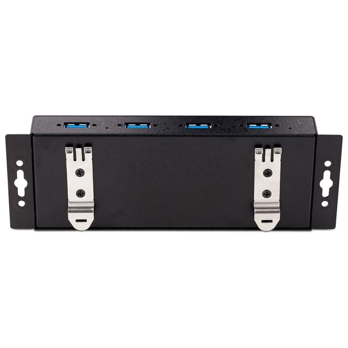 StarTech.com 5G4AINDNP-USB-A-HUB Hub USB 3.0 Industriale a 4 Porte con Protezione ESD e Sovratensione Alimentato 5Gbps Installabile a Parete Scrivania Barra DIN Porte Bloccabili colore Nero